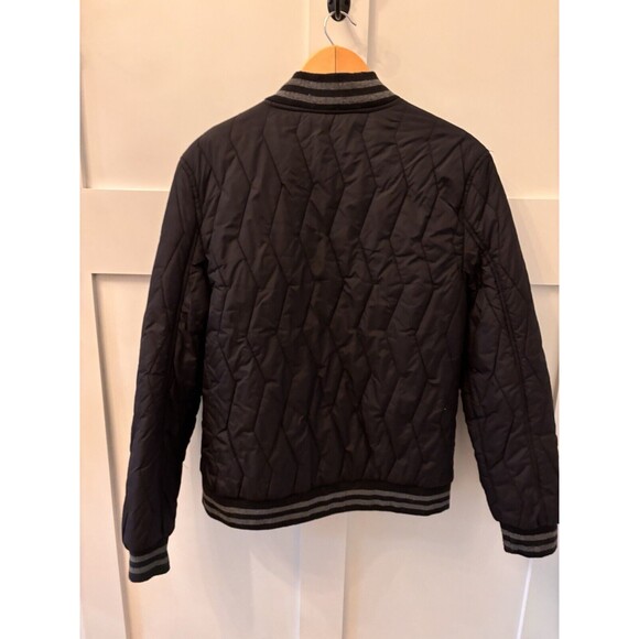 Mens America Stitch Black Varsity Jacket Coat Puffer Black/Gray Striped Size L - Picture 7 of 11